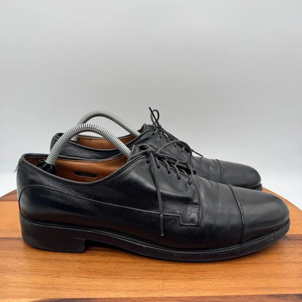 Allen Edmonds Bergland Black Leather Mens 11 B Oxfords Shoes Cap‎ Toe Dainite